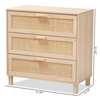 Baxton Studio Sebille Mid-Century Modern Light Brown Finished Wood 3-Drawer Storage Chest with Natural Rattan 207-12464